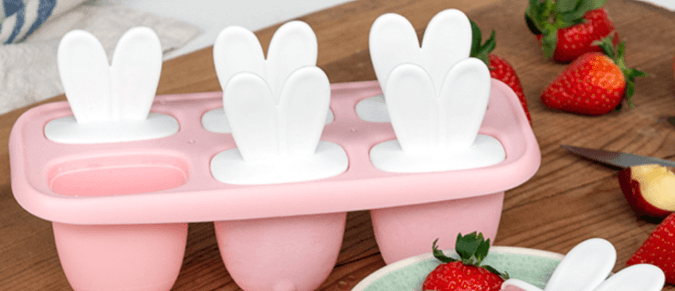 Pink bunny ice lolly moulds with strawberries