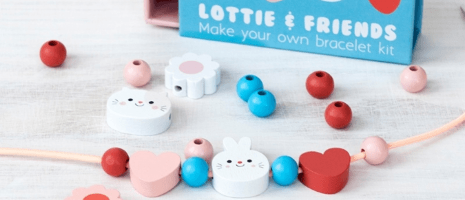 A wooden bracelet kit with bunny beads