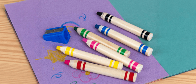 Jumbo wooden crayons with sharpener