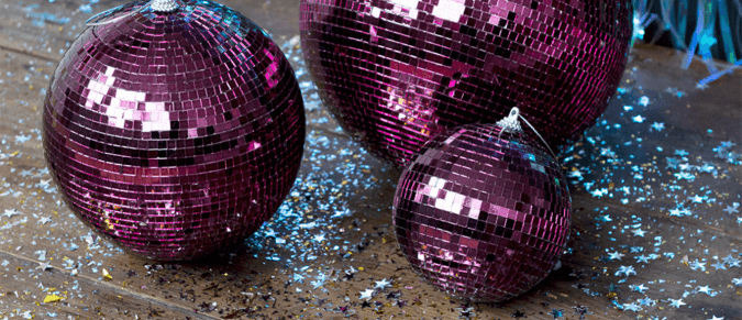 Plum hanging disco balls