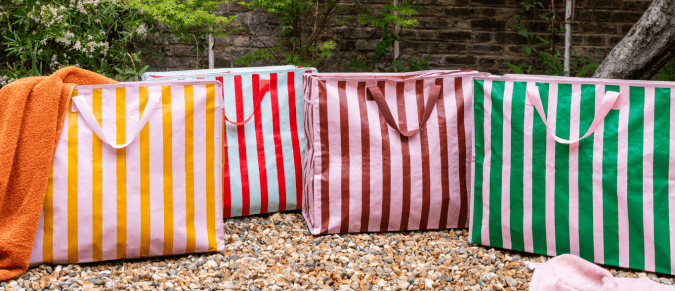 Striped jumbo bags outdoor group shot