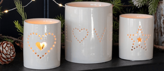 Love, heart, and star glossy ceramic tealight holders
