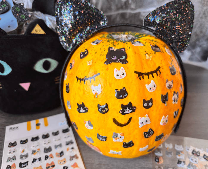 Pumpkin with cat stickers