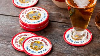 Metal coasters - Old Leopard Brewery (set of 4), representing gifts for men.