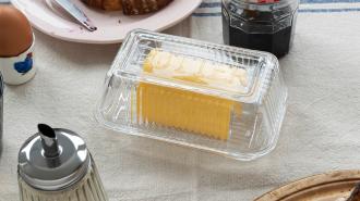 Glass sugar shaker and butter dish
