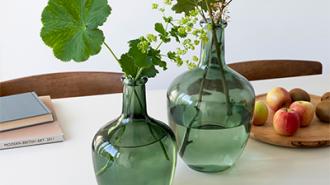 Green glass vases