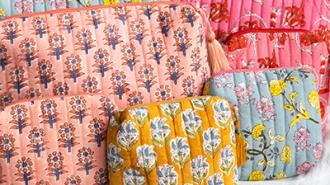 pink and yellow cotton wash bags and make up bags