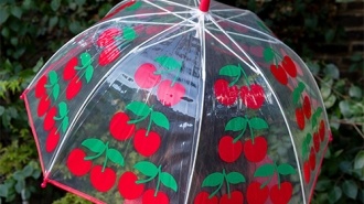 The transparent dome umbrella with red cherry pattern