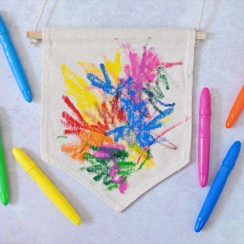 Crayon drawing on fabric