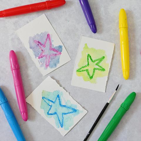 watercolour crayon resist stars