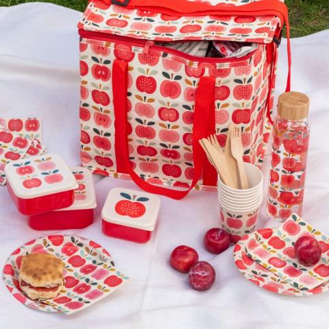 Collection of Vintage Apple picnicware on a blanket
