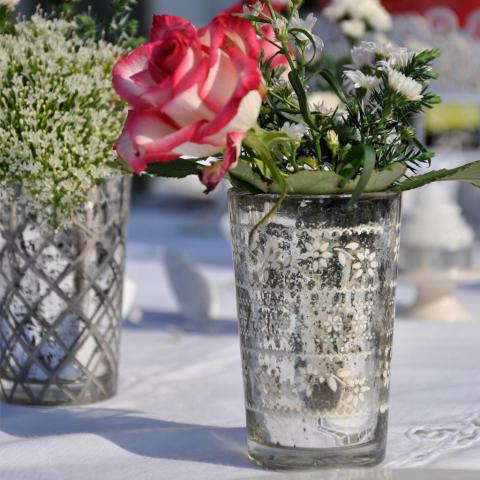 Antique silver glass tealight holder