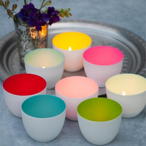 8 colour pop porcelain tealight holders 