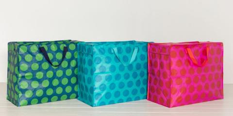 Three jumbo bags with bright spotty prints