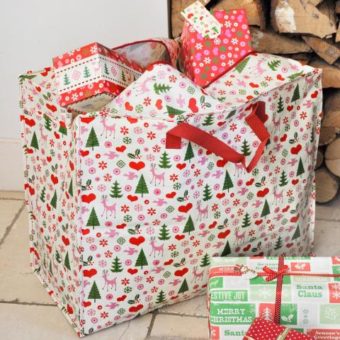 50s Christmas design jumbo bag filled with presents