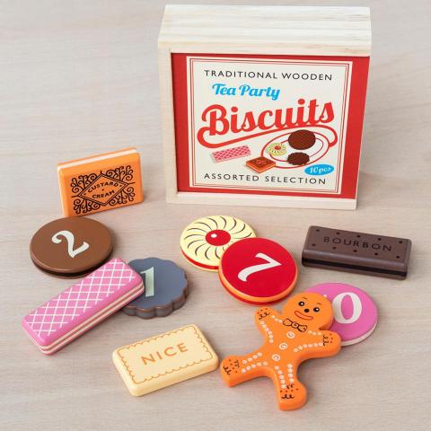 Traditional wooden biscuits in a box