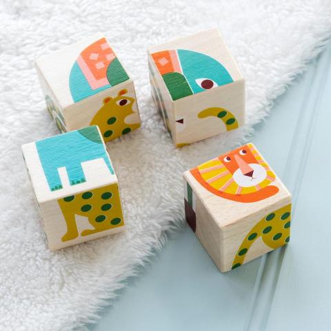 Wild Wonders puzzle cubes on a soft rug