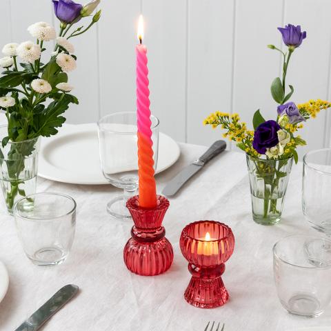 Double Ended Red Glass Candle Holder