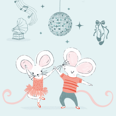 Print of illustrated dancing mice