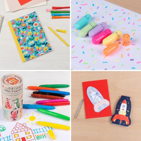Rex London stationery sale montage of notebook, highlighters, pens and sticky notes