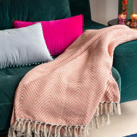 Large Coral Herringbone Throw