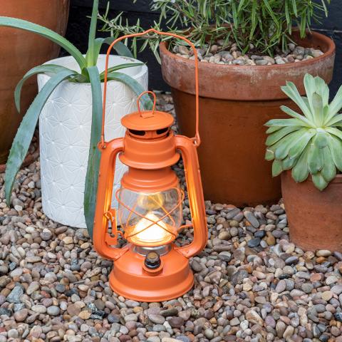 Burnt Orange Led Hurricane Lantern