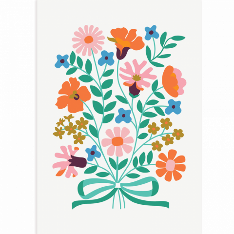 A greeting card with a floral print on the front