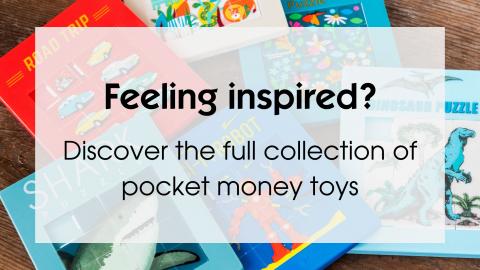 a collection of slide puzzles with text overlaid saying 'Feeling inspired? Discover the full collection of pocket money toys"