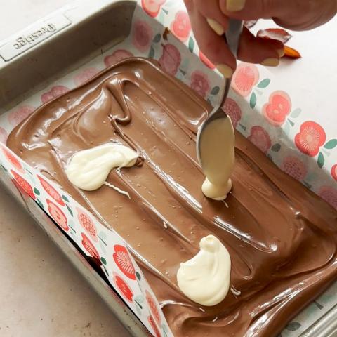 Halloween chocolate bark being made