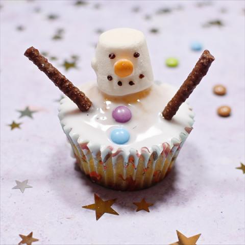  A cupcake decorated like a snowman