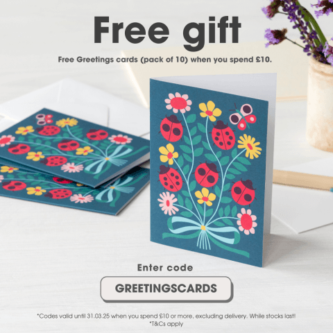 Free Greetings cards (pack of 10) when you spend £10.