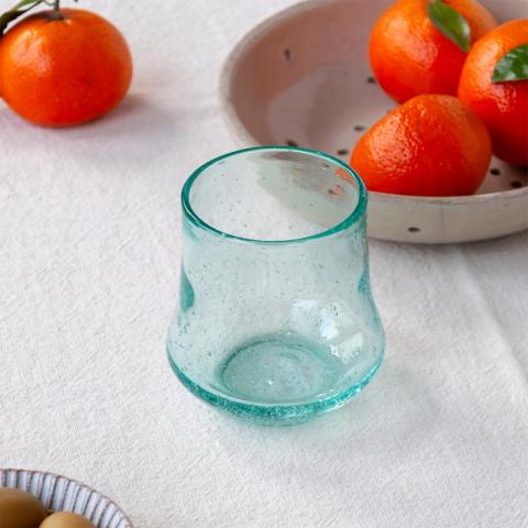 Blue bubble glass with oranges