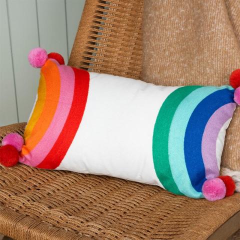 Rainbow cushion on chair