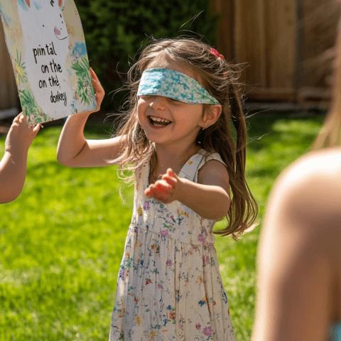Child blindfolded laughing