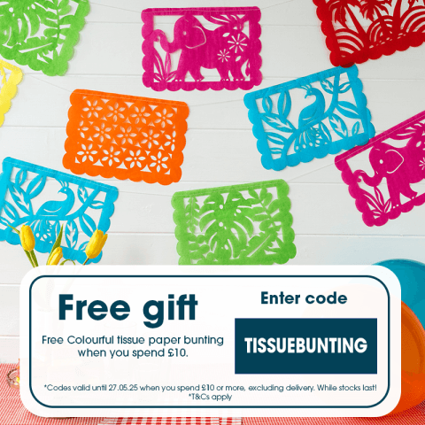 Free a pack of Colourful cut out design tissue paper bunting
