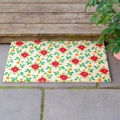 Doormat with red and green flowers