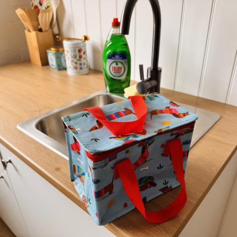 Blue link back next to sink on kitchen side