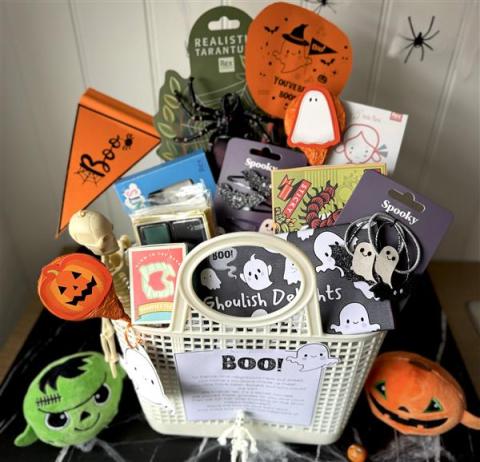 Halloween boo basket with a range of products