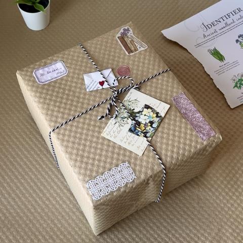 Brown wrapping paper around rectangle gift