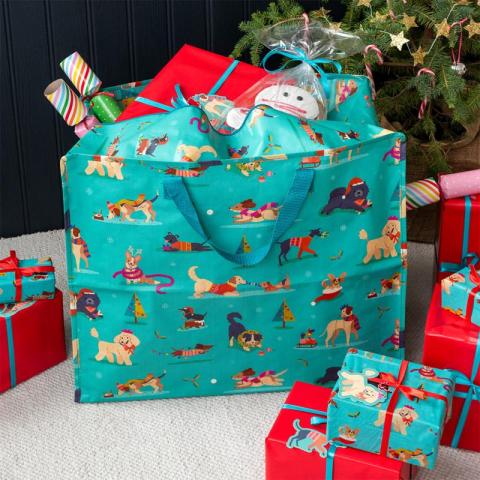 Christmas storage bag filled with gifts