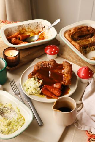 Several dishes in an autumn theme on dining table