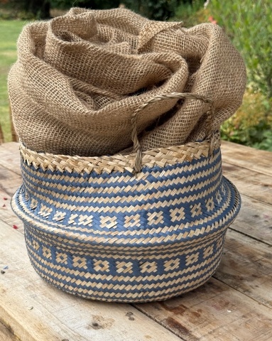 Blue seagrass basket with blanket