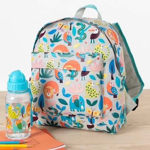 Wild Wonders backpack with water bottle and notebooks