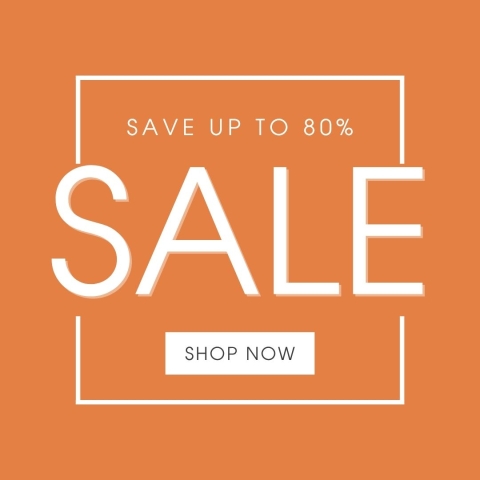 An orange box with text in white that reads Save up to 80%. Sale. Shop now.