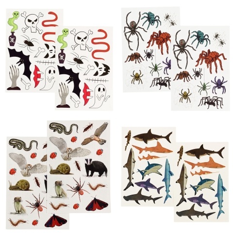 tattoo collage of scary, spiders, nature trail  & shark