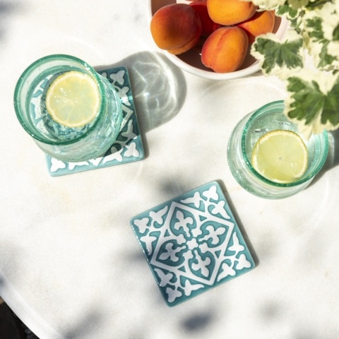 Turquoise ceramic tile coasters