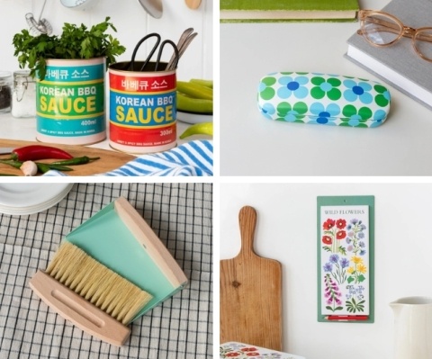 Storage tins, glasses case, table dust pan & shopping list