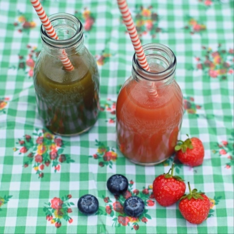 School milk bottle vase with smoothies