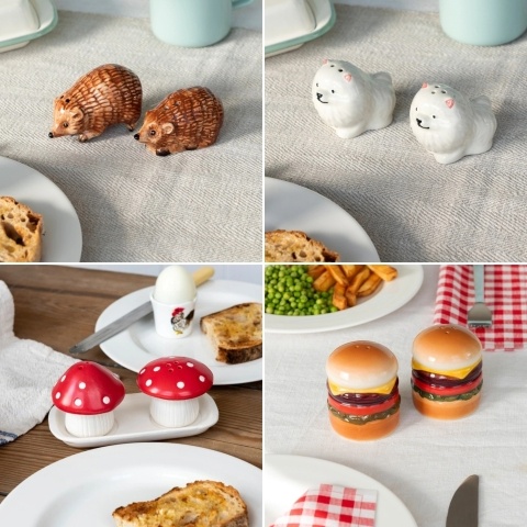 Ceramic salt and pepper shakers collage