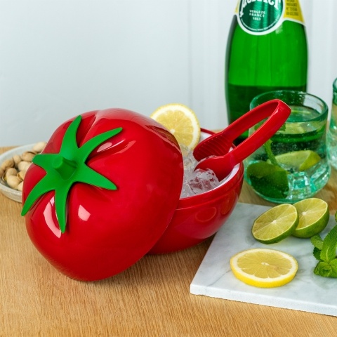 Tomato shaped ice bucket with tongs